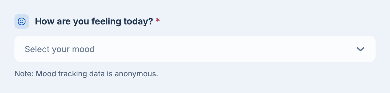 The mood question at the end of the Submit response page, with the note that mood tracking data is anonymous