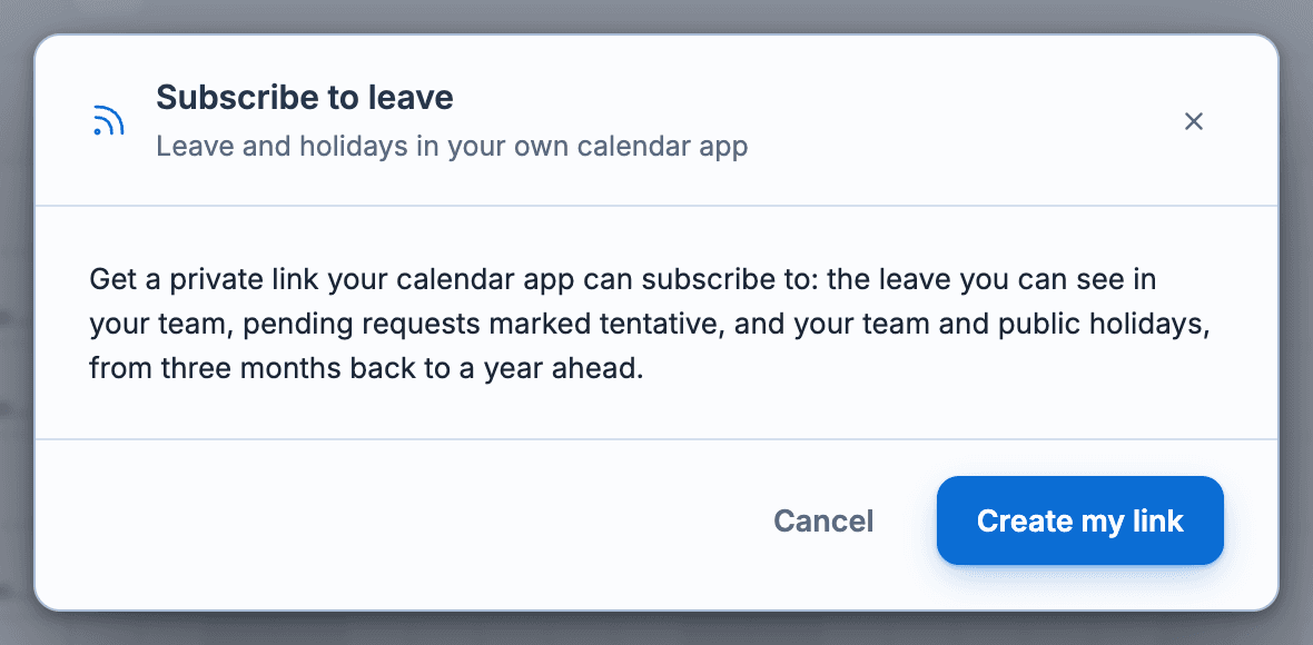 The Subscribe to leave dialog, before a link is created