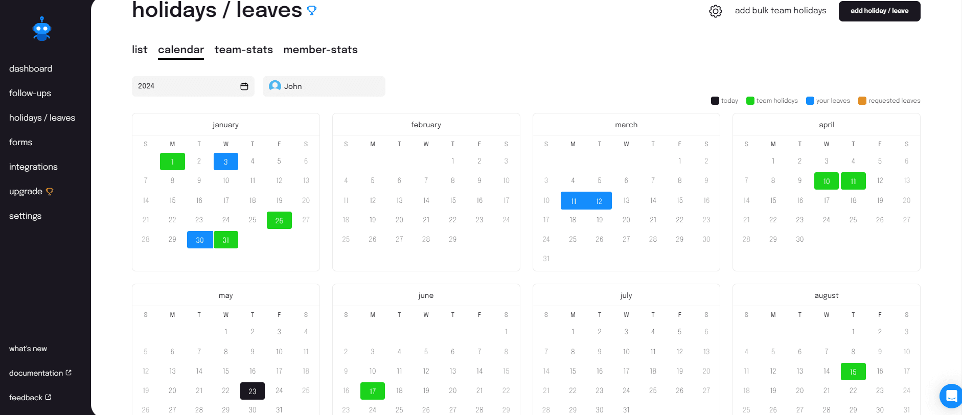 Sup bot calendar view