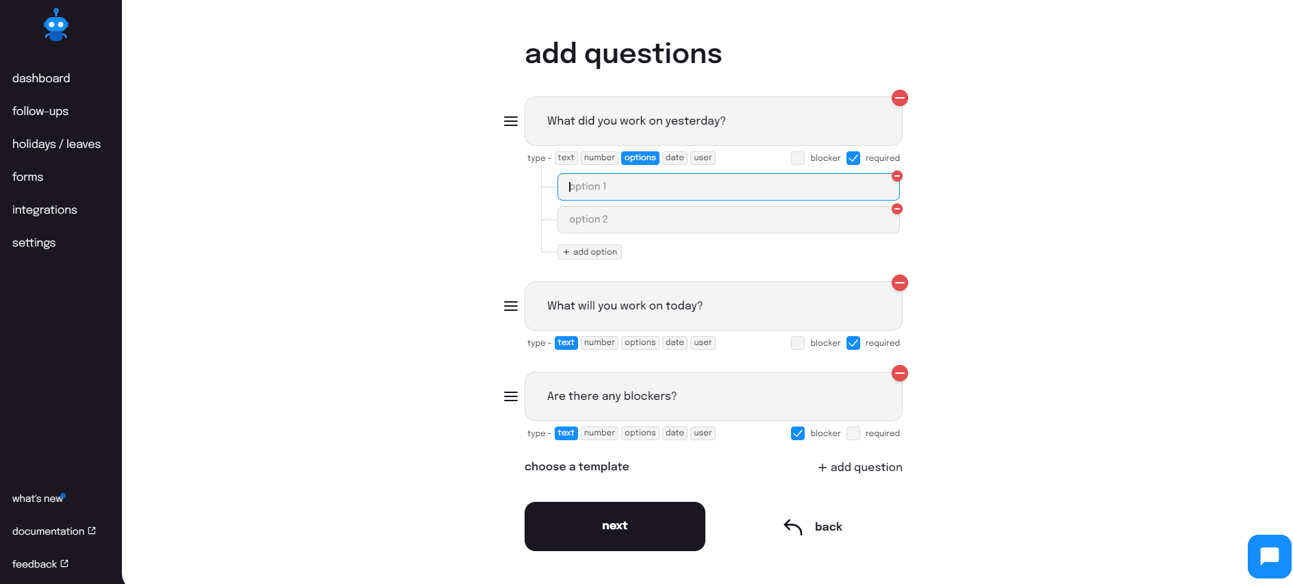 Question UI type