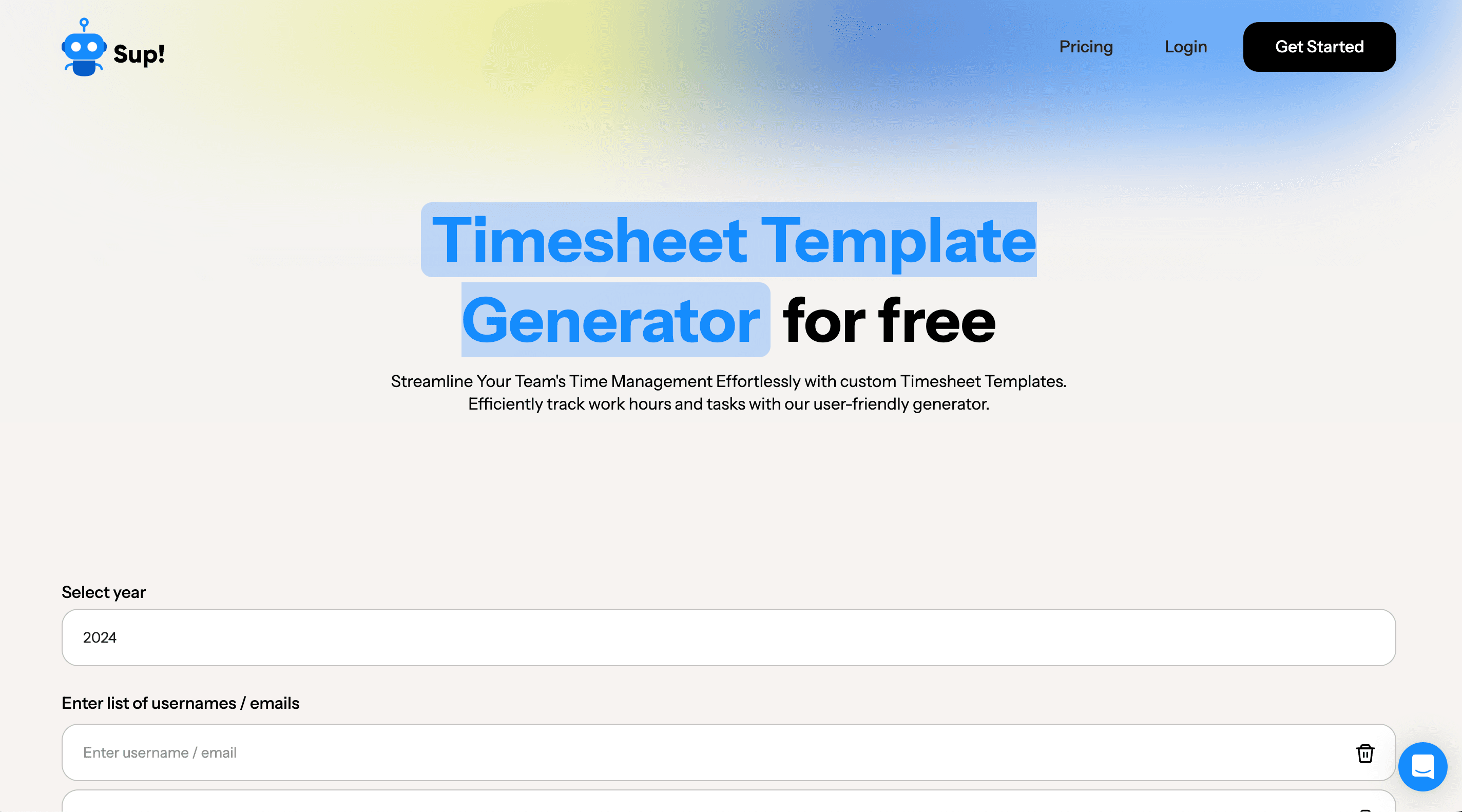 Sup Bot | Free timesheets generator